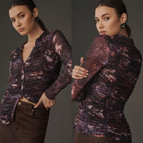 NWT Anthropologie Pilcro Purple Collared Mesh Button Down Shirt - Picture 1 of 7